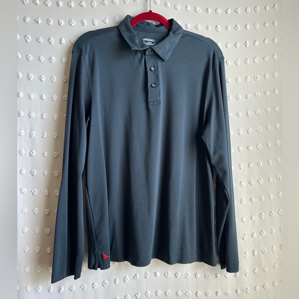 Untuckit Men’s Wrinkle-Free Damaschino Long-Sleeve Polo‎ Sz L Black